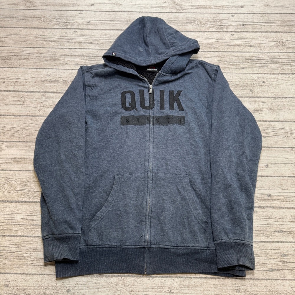 Quiksilver Hoodie Men's XL Blue Heather Sherpa Lined Full Zip Loose Streetwear